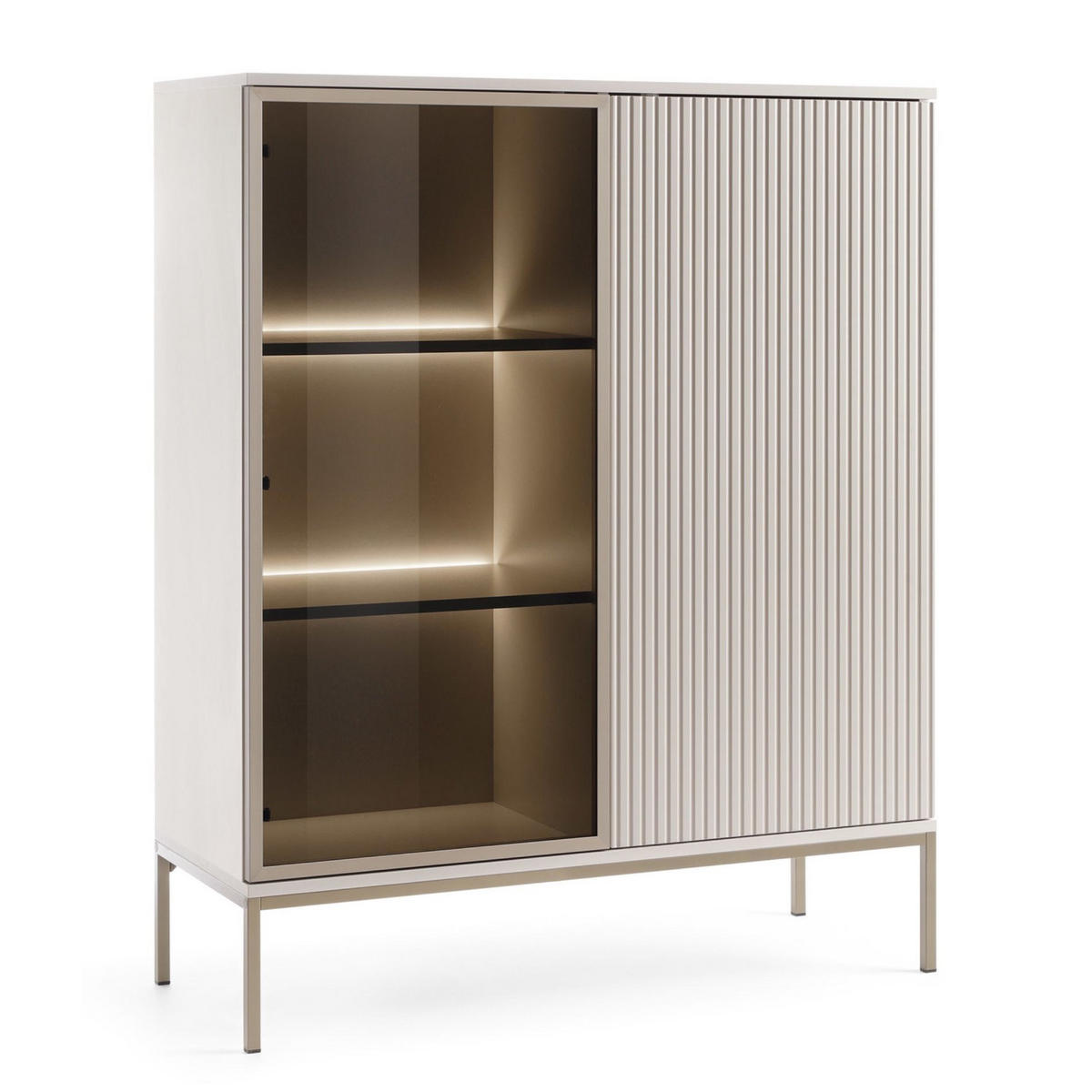 VITRINE Tosena Greige mit LED - Kaschmir/Goldfarben, Holzwerkstoff/Metall (104/126/39cm) - Selsey