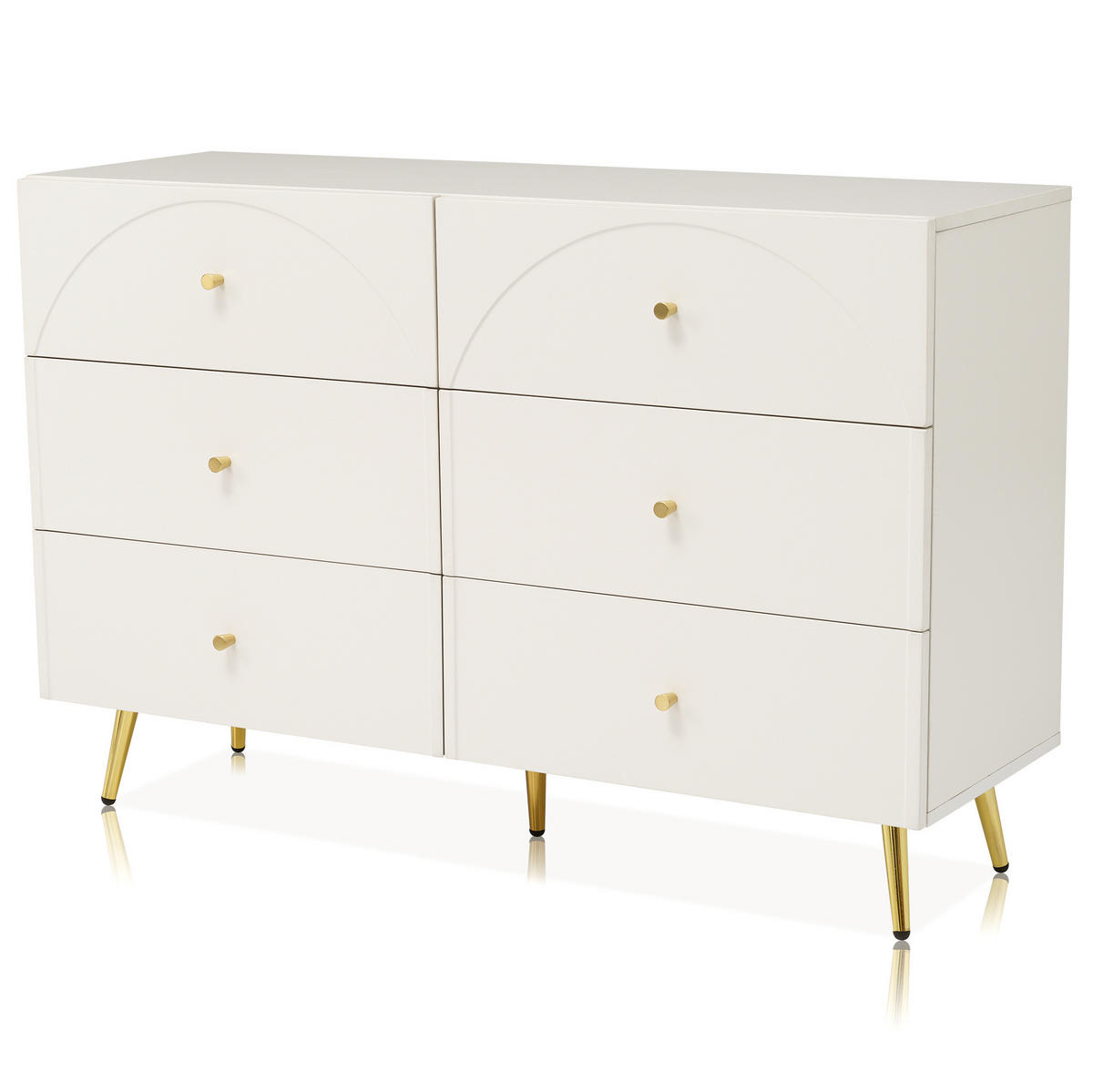KOMMODE 120/40/85 cm aus Holzwerkstoff und Metall mit 6 Schubladen Creme-Weiß - Creme, Holz (120/40/85cm) - Modenvie