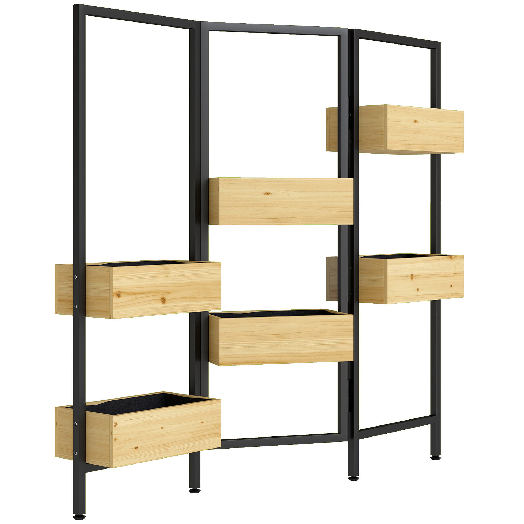 BLUMENTREPPE aus Tannenholz & Stahl, Schwarz - Naturfarben, Holz/Metall (20/112/116cm) - Outsunny