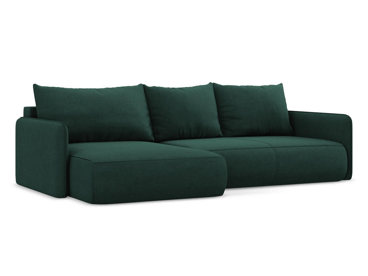 ECKSOFA mit Schlaffunktion Strukturstoff Stoff Grün - Dunkelgrün/Schwarz, Kunststoff/Textil (148/240cm) - Makamii