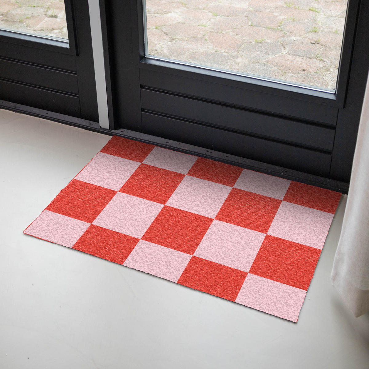 FUSSMATTE Schachbrettmuster - Rot - Rosa - Würfel Türmatte 90x60 cm - Rot, Kunststoff (90/0.4cm) - MuchoWow