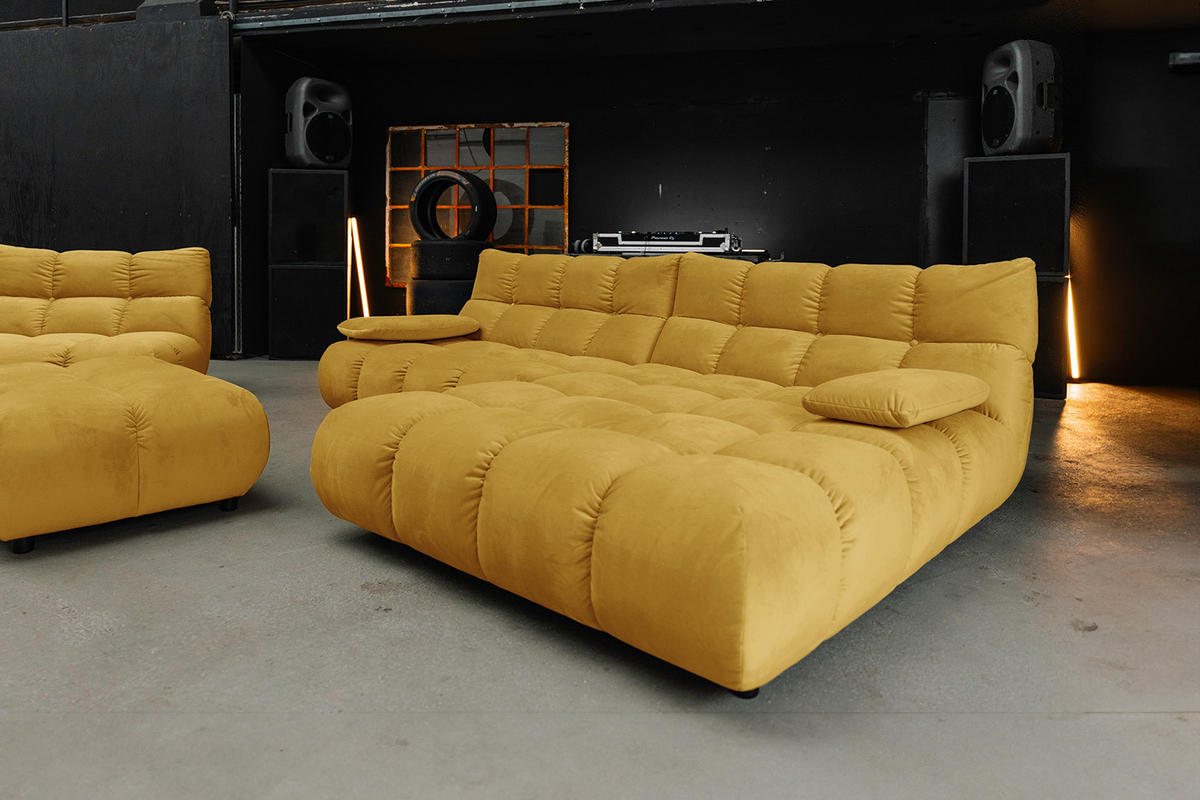 SITZGRUPPE VIVIEN 3ER SET Gelb Velvet - Currygelb/Gelb, Kunststoff/Textil (359/85/510cm) - KAWOLA