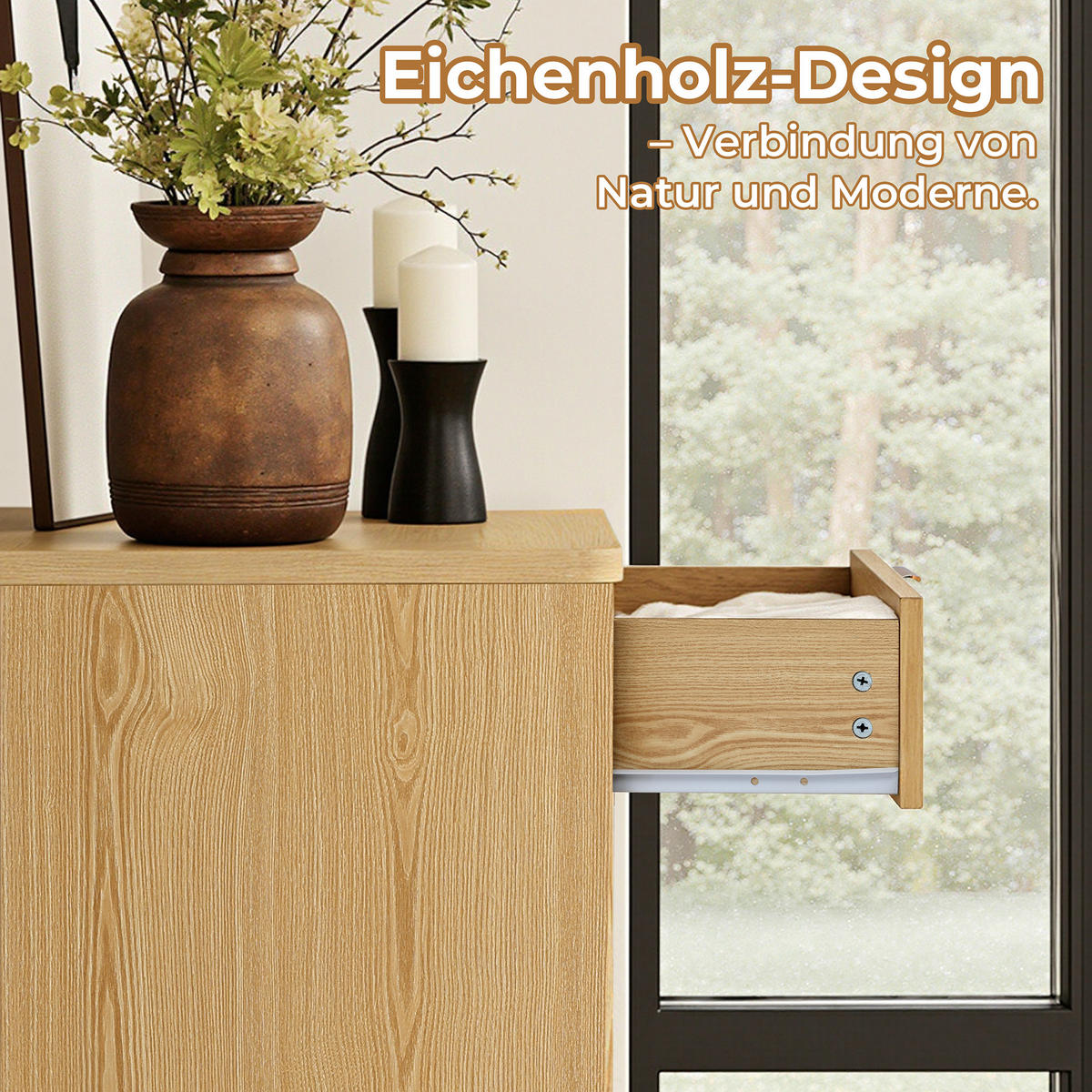 MODERNE Kommode mit fünf Schubladen, Eichenholzoptik, MDF | B 80 cm x T 40 cm x H 95 cm - Gelb/Hellgelb, Holz (80/95/40cm) - Hometopia