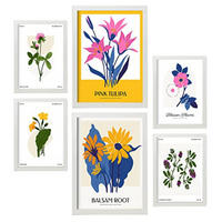 POSTER Set Mit 6 Blumen Wilde Blumensträuße Natur Und Botanikdrucke Für Innenarchitektur A3 & A4 Weißer Rahmen - Weiß, Papier (29/3cm) - Nacnic