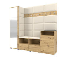 GARDEROBE NELA X 200 cm (Modulare Flurmöbel Artisan Eiche mit Spiegel & Sitzpolster Creme 01 Schrank + Sideboard) - Silberfarben/Creme, Holz/Holzwerkstoff (200/187/40cm) - Ravio