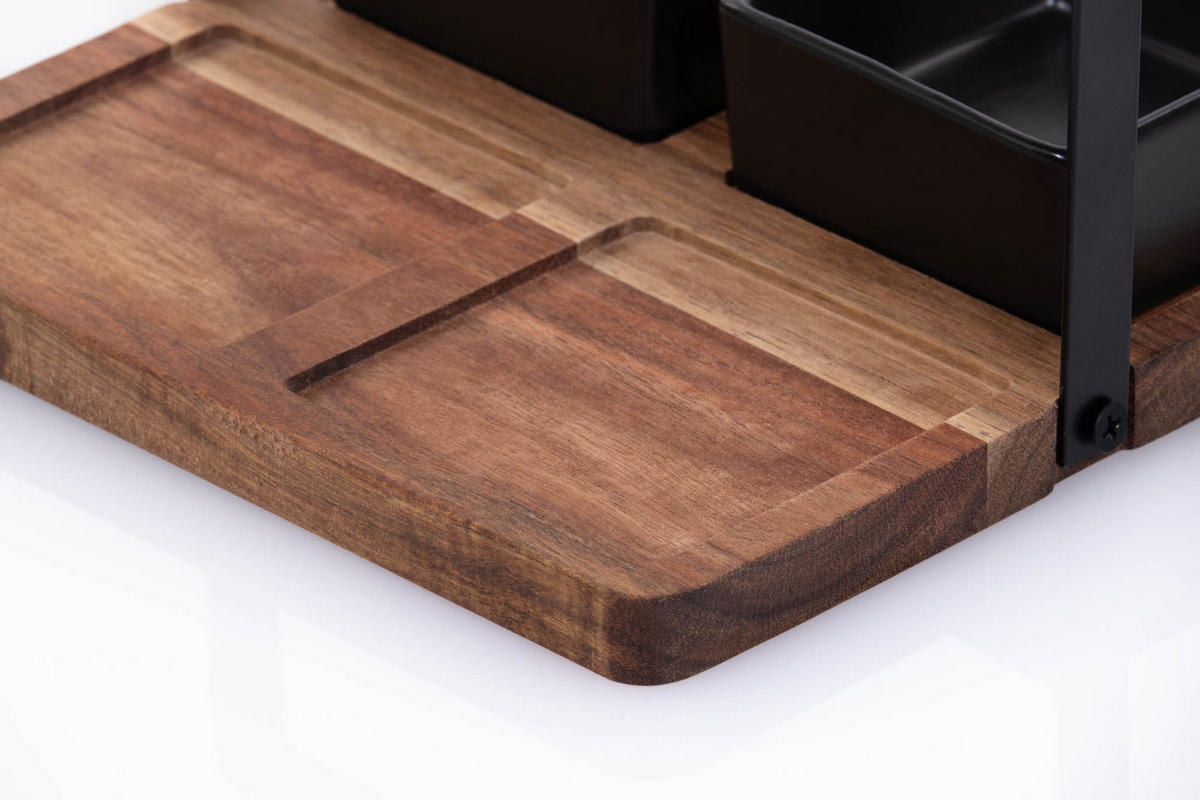 SERVIERSCHÜSSEL mit Holztablett Schwarz 20/20/3,5 cm - Schwarz, Keramik (20/3.5/20cm) - Excellent Houseware