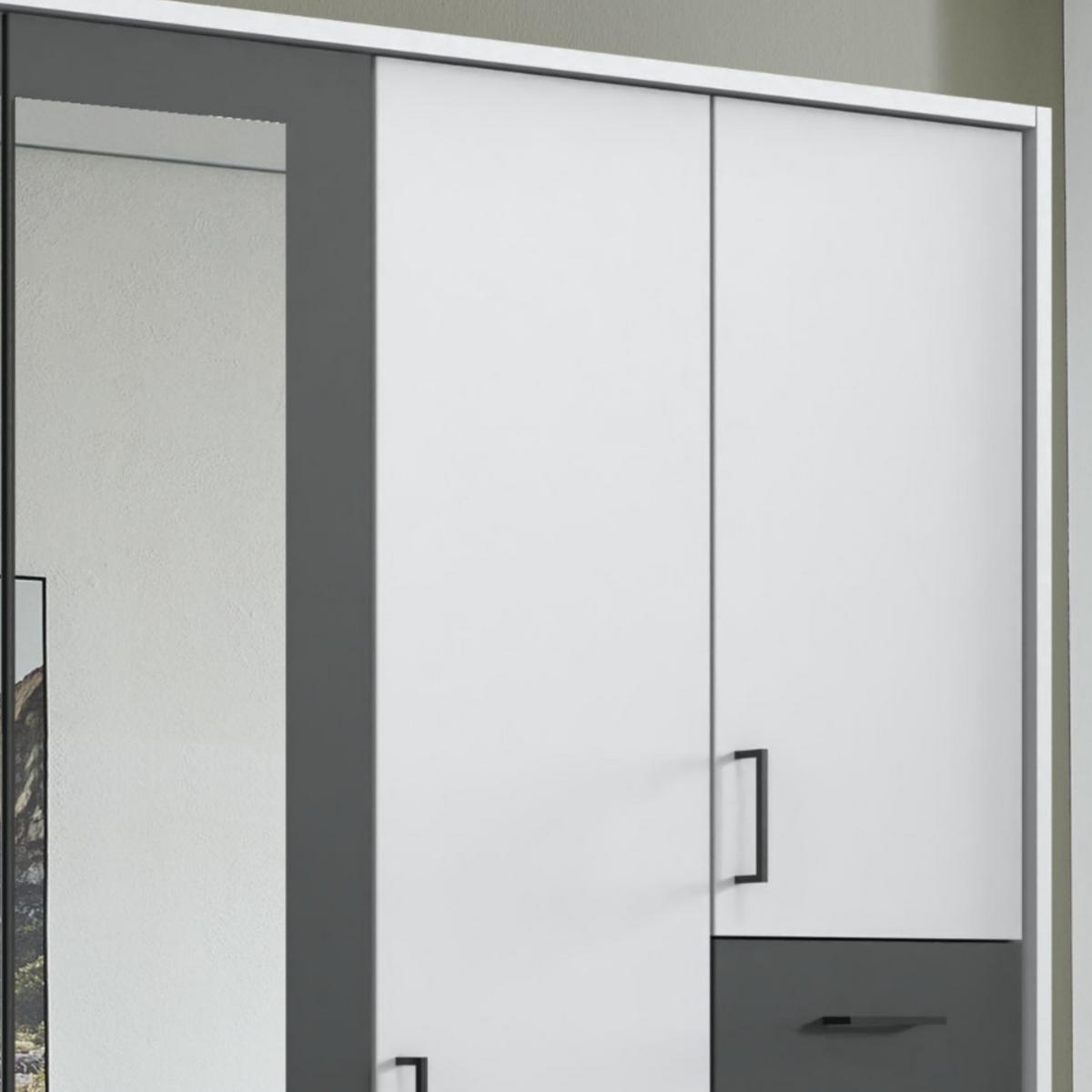 DREHTÜRENSCHRANK Kleiderschrank 313 cm mit Schubkästen & Passepartout & 3 Spiegeltüren, Weiß mit Absetzungen in Grafit, Griffe schwarz / 22584 - Graphitfarben/Schwarz, Holzwerkstoff/Kunststoff (313/210/58cm) - luma-home
