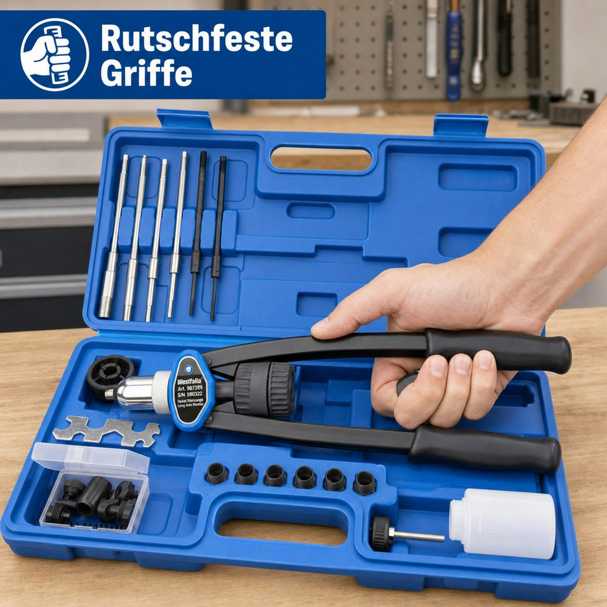 HEBEL Nietzange 2 in 1 für Blindnieten und Blindnietmuttern - Blau, Metall (4.6/2.1/1cm) - Westfalia