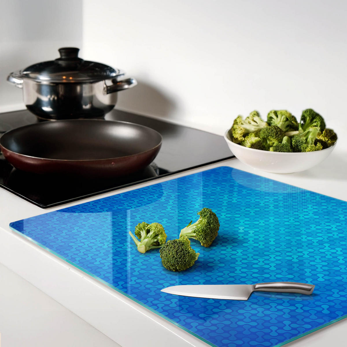 GLASPLATTE 60x52 cm Abstrakt - Blau, Glas (60/0.4/52cm) - TULUP