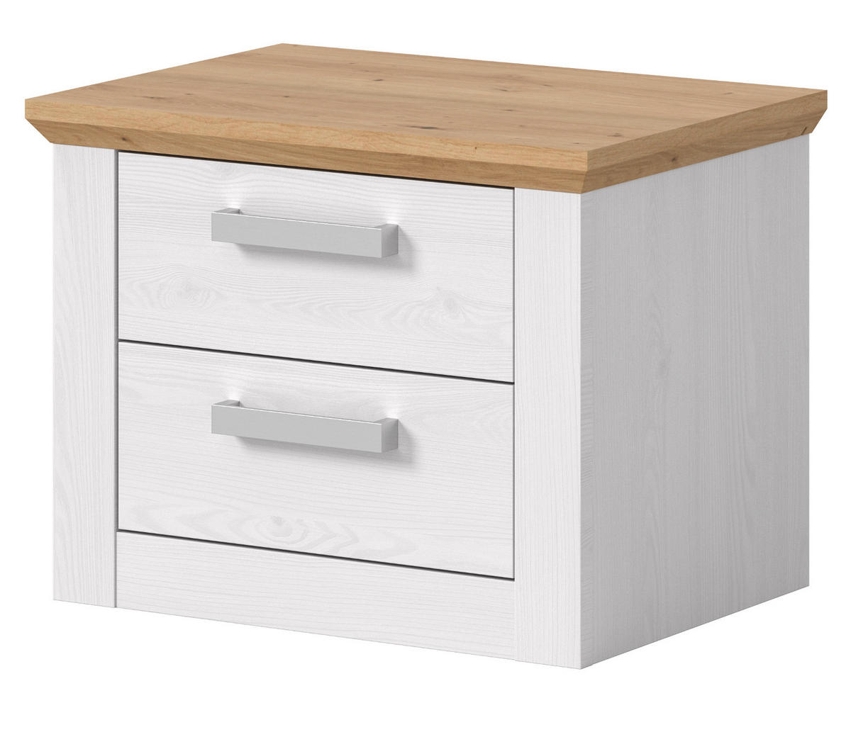 NACHTTISCH weiß Lärche, Eiche Artisan Landhaus 56 x 43 cm, Nachtkommode mit Schubkästen - Eichefarben/Silberfarben, Holzwerkstoff/Kunststoff (56/43/39cm) - Inn.Furn
