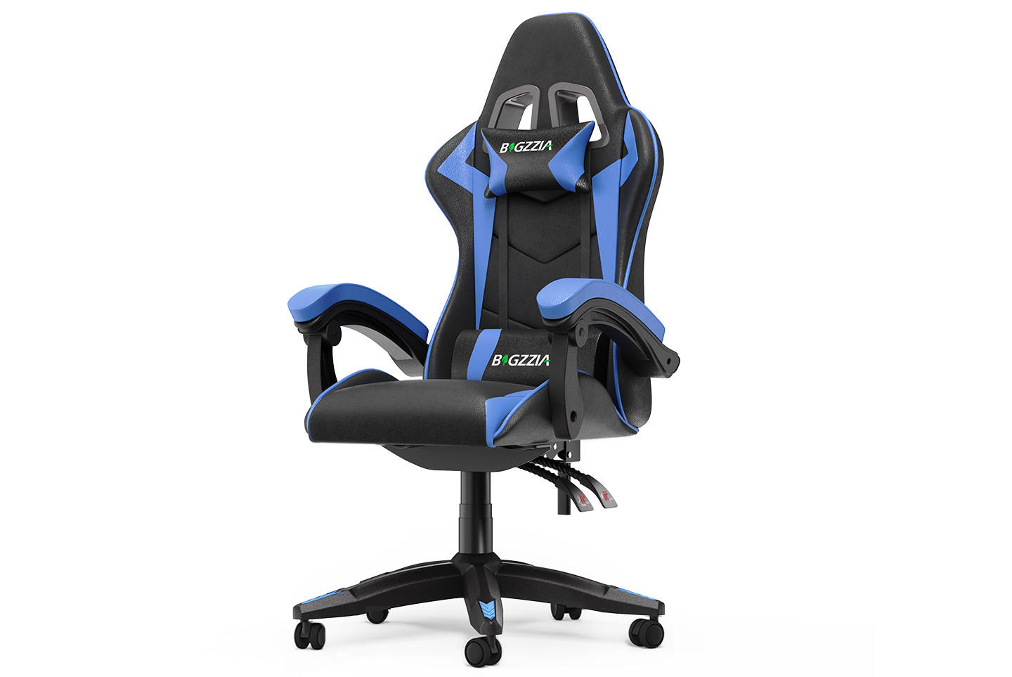 GAMING-STUHL ergonomisch, verstellbare Rückenlehne, Kissen – Blau - Blau, Leder (59/120/56cm) - Rattantree