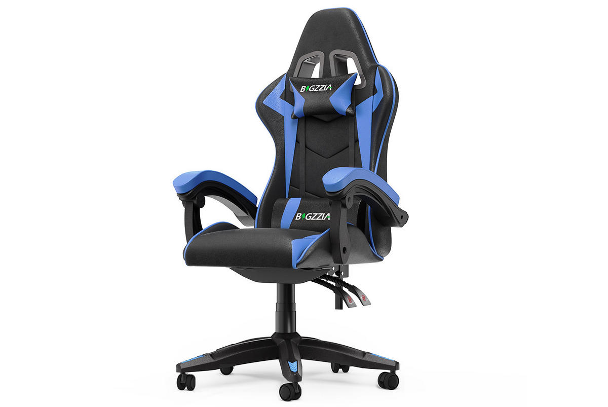 GAMING-STUHL ergonomisch, verstellbare Rückenlehne, Kissen – Blau - Blau, Leder (59/120/56cm) - Rattantree
