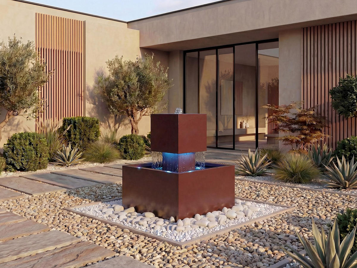 GARTENBRUNNEN - 50 cm x 50 cm - metall - terracotta Cardina - Terracotta, Metall (50/50/65cm) - Vente-Unique