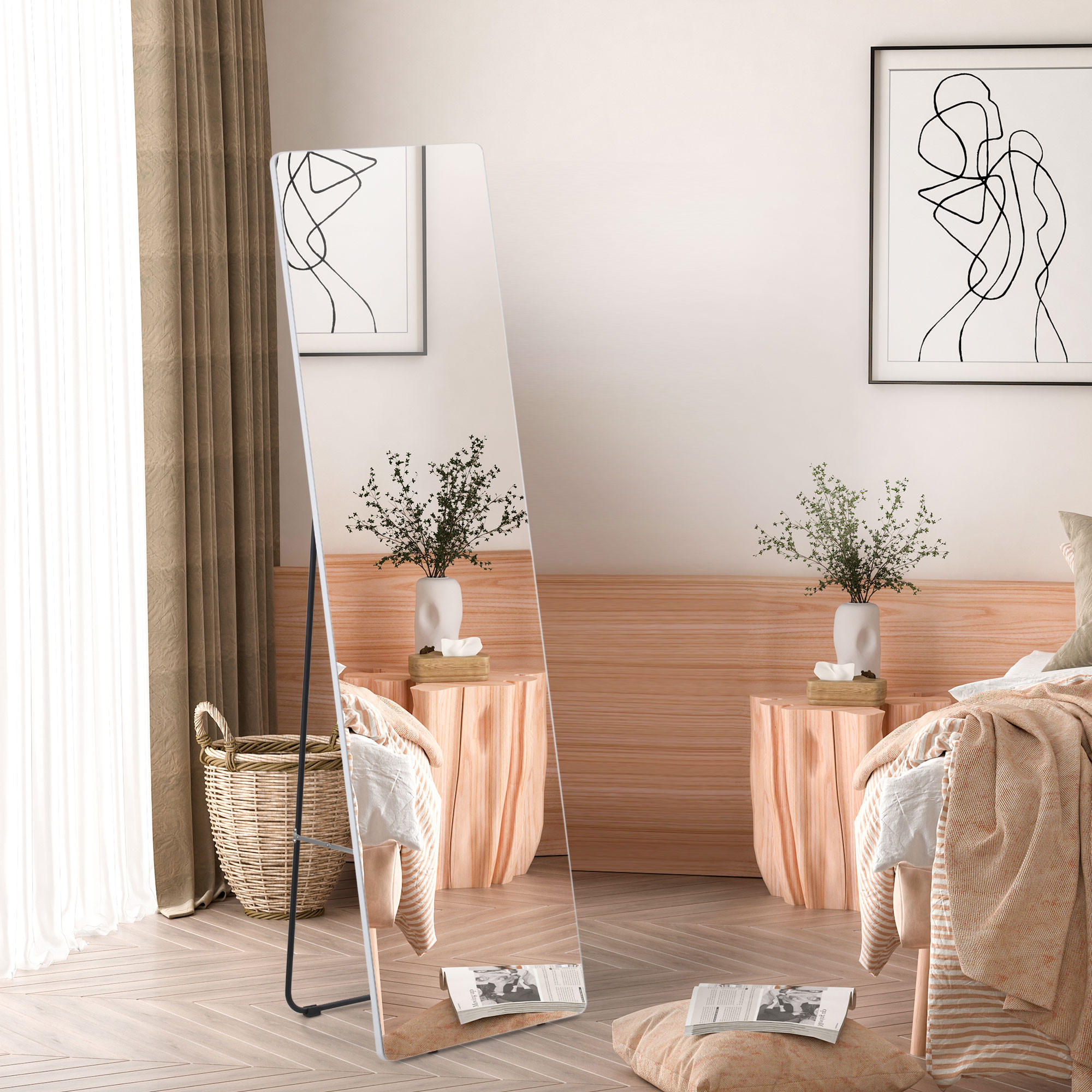 STANDSPIEGEL mit Ständer, 45 x 160 cm, für Schlafzimmer, Wohnzimmer, Silber - Silberfarben, Glas (37/158.5/45cm) - HOMCOM