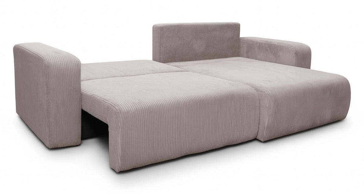 ECKSOFA mit Schlaffunktion Nellio L-Form universal mit Bettkasten Beige Cord - Beige/Schwarz, Kunststoff/Textil (245/145cm) - Homebook