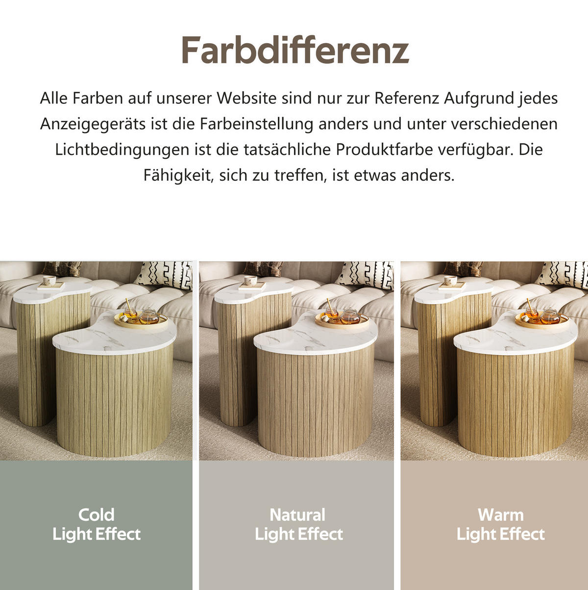 COUCHTISCH-SET aus MDF 60x37x38 cm und 40x25x50 cm Natur/Weiß im Marmor- und Holzdekor - Naturfarben, Holzwerkstoff (37/60/38cm) - IVMEU