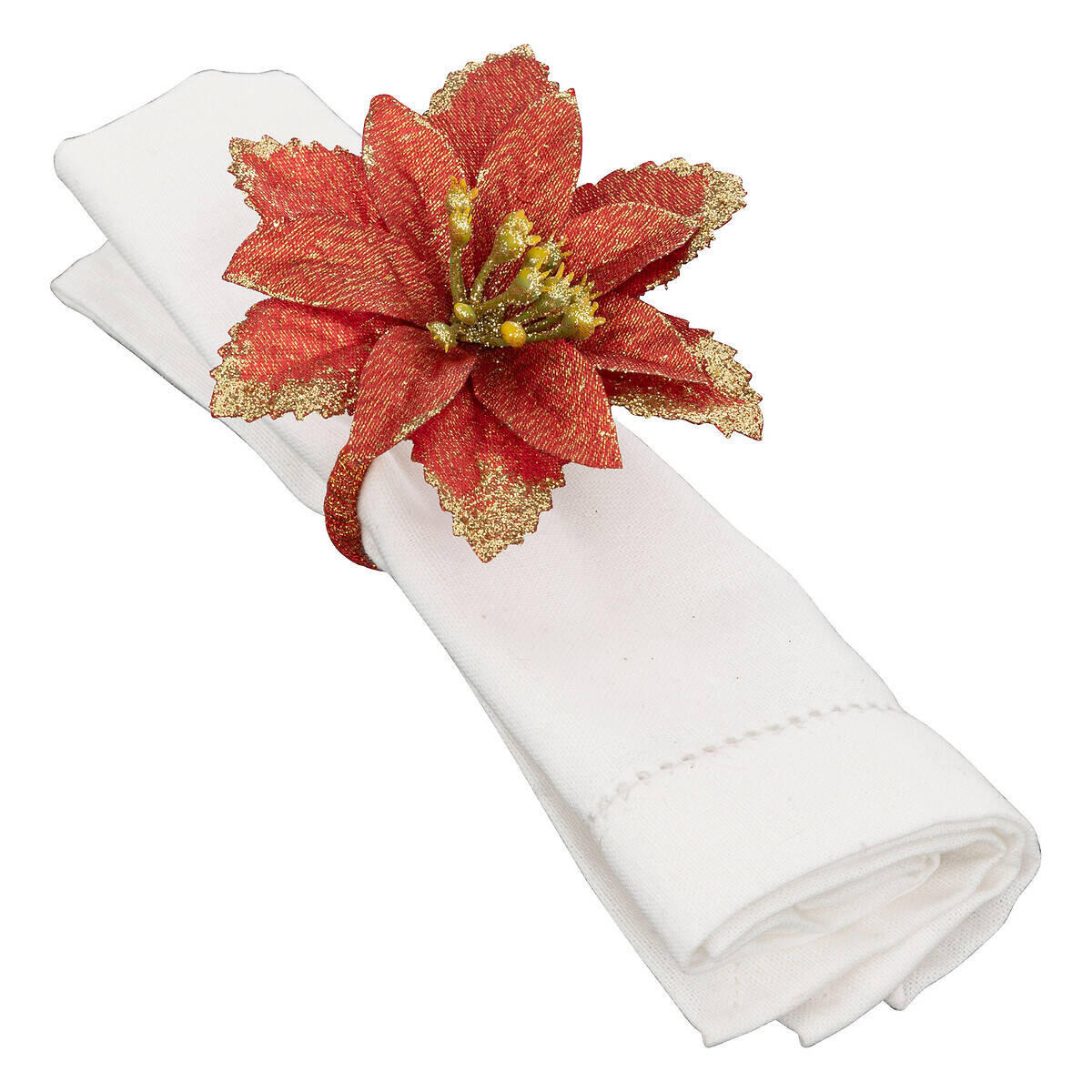 SERVIETTENRING Weihnachtsstern Goldverzierung 2er-Set - Rot, Textil (9/7/9cm) - Atmosphera Createur d´interieur