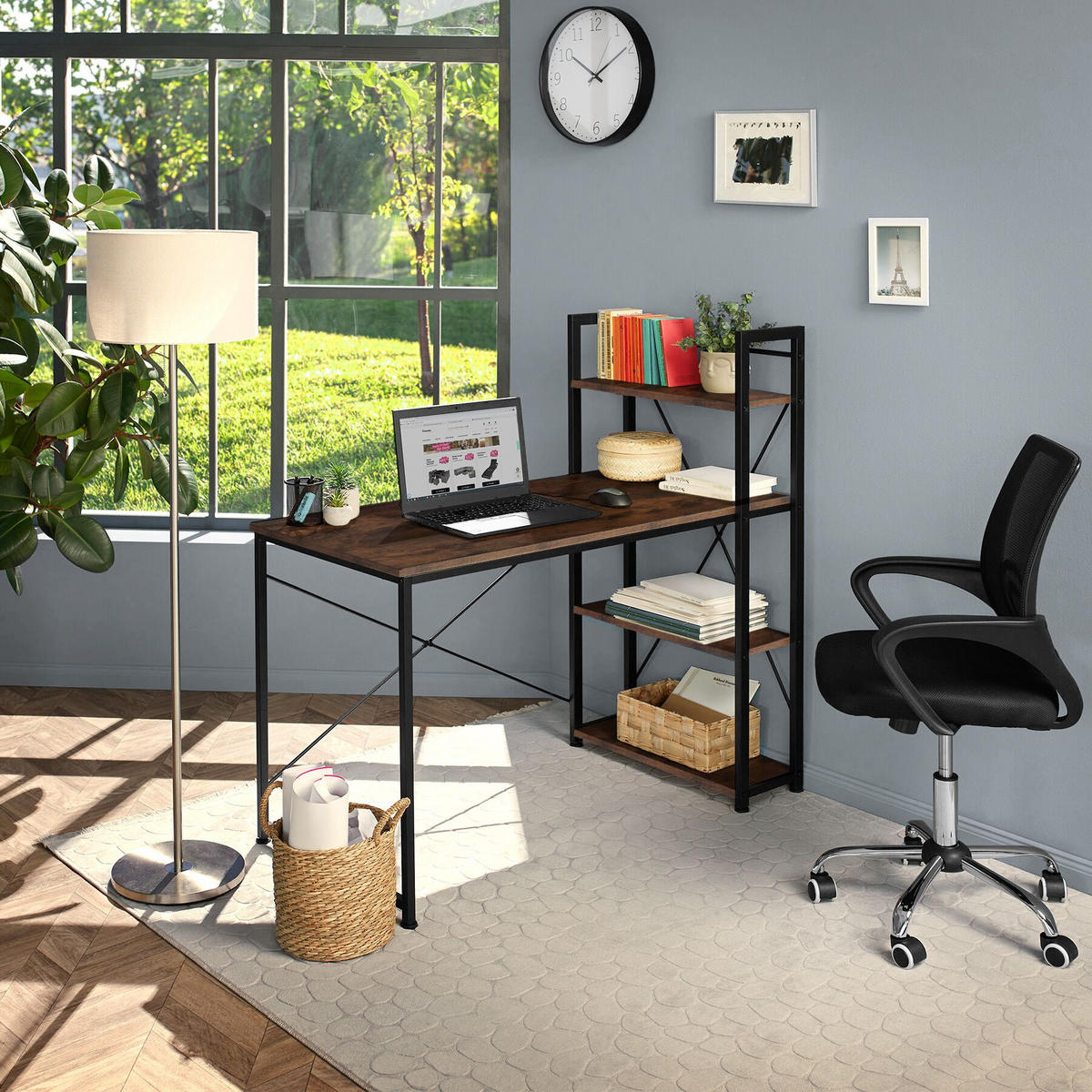 COMPUTERTISCH Hershey,122 x 61 x 120 cm,Industrial Holz dunkel, rustikal - Rostfarben, Holzwerkstoff (122/61/120cm) - tectake
