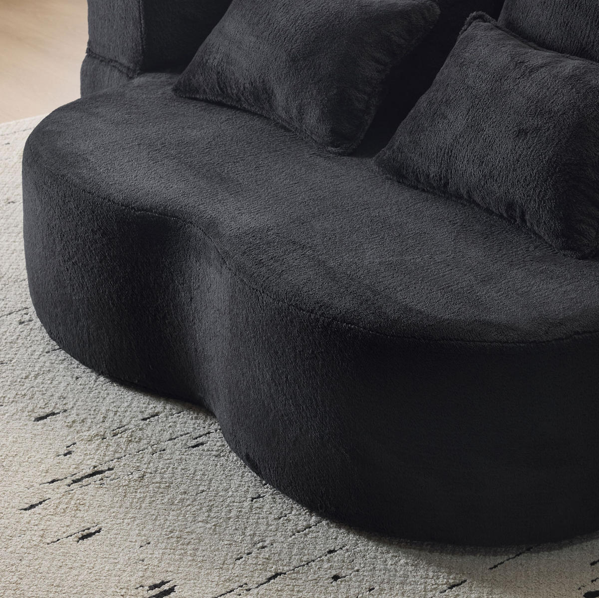 BODENSCHLAFSOFA mit Schlaffunktion, 4 Kissen und ergonomischer Polsterung, Schwarz - Schwarz, Textil (198/76/60cm) - Redom