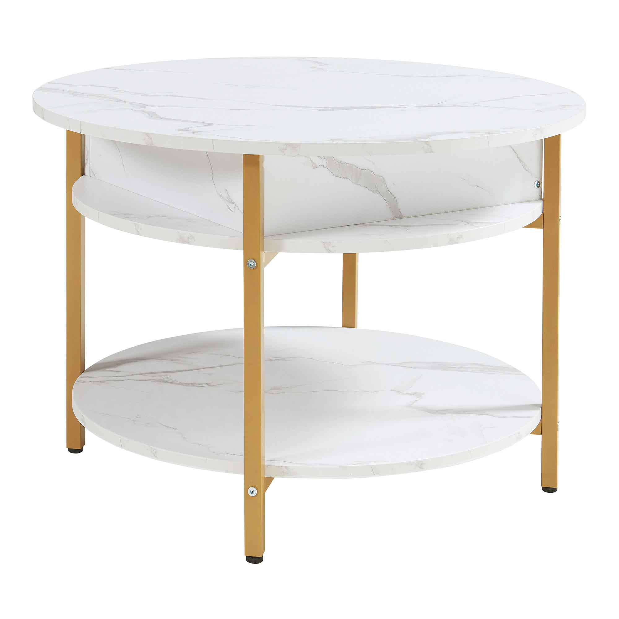 COUCHTISCH Kandas 70/49 cm - Goldfarben/Weiß, Holzwerkstoff/Metall (70/70/49cm) - [en.casa]