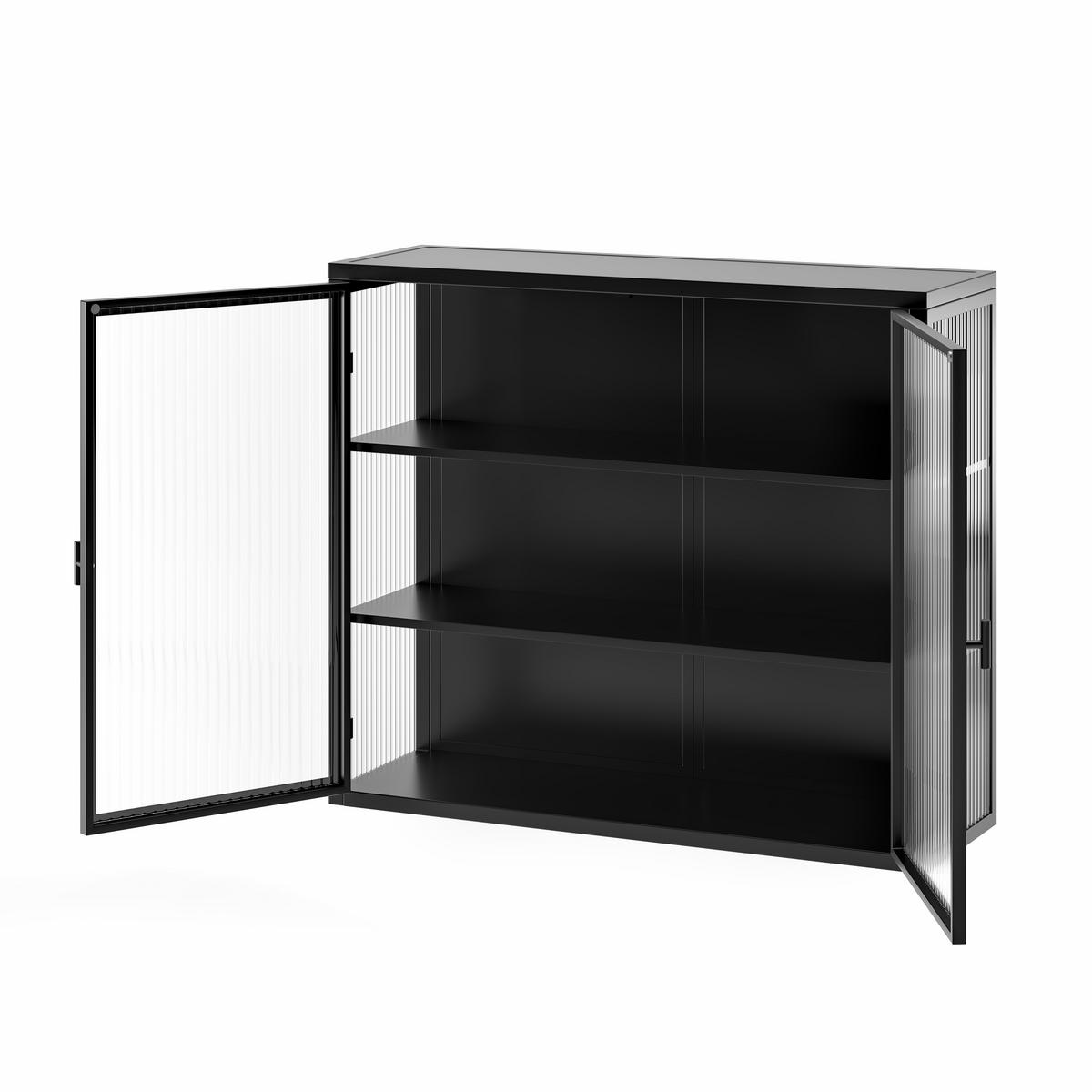 BAD-WANDSCHRANK Schwarz, 2 Glastüren & 3 Ablagen, 70 x 23 x 60 cm - Schwarz, Metall (70/60/23cm) - Urban Meuble