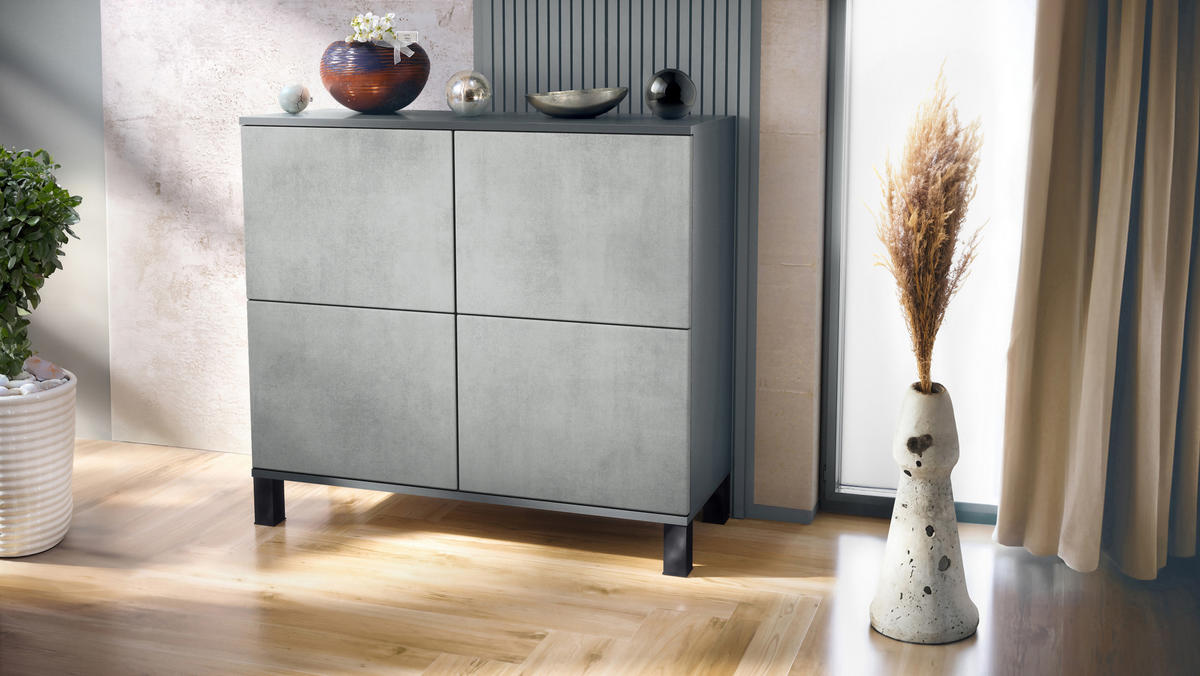 KOMMODE Rova Beton Oxid Optik - Hellgrau, Holzwerkstoff (92.5/84.5/35cm) - Vladon