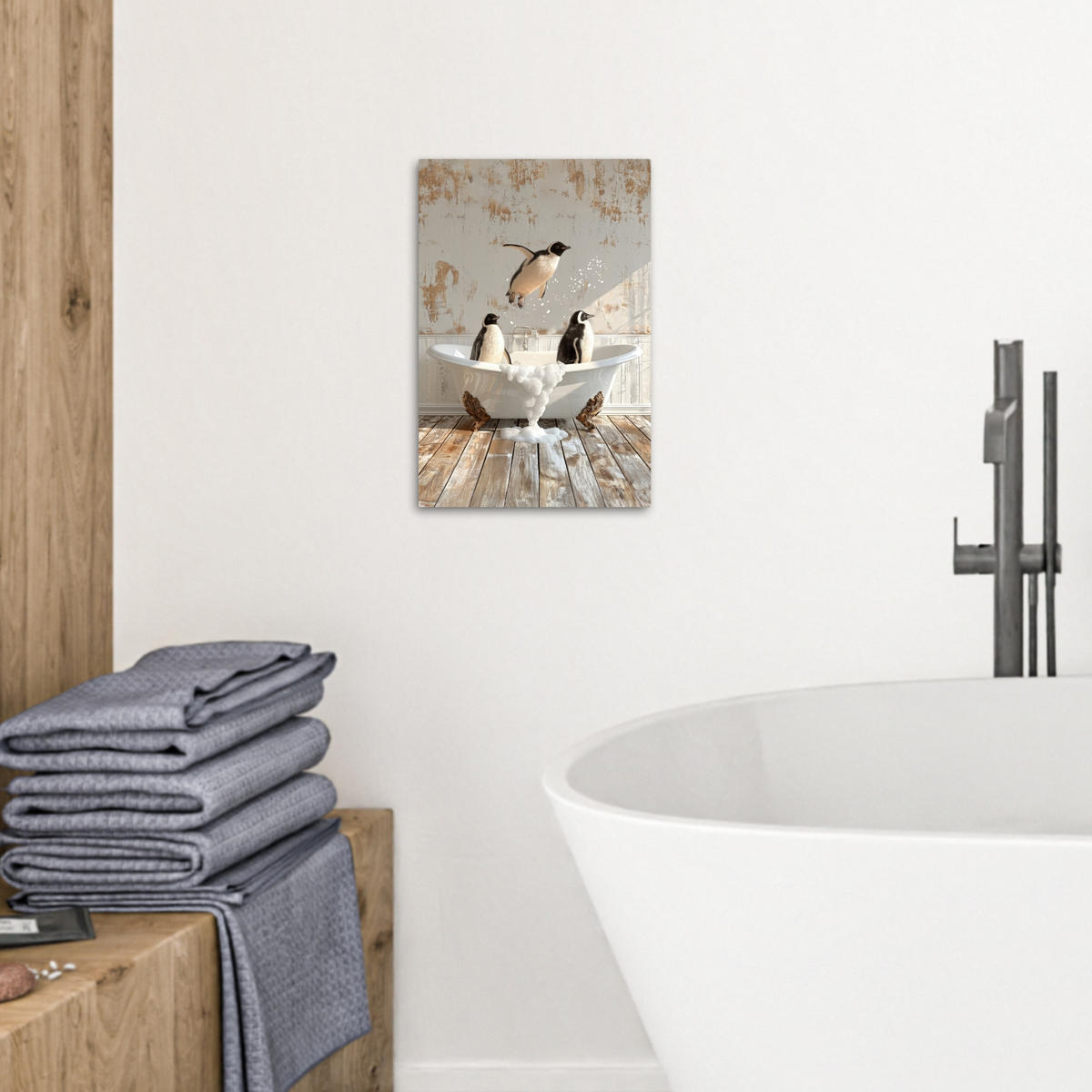 LEINWANDBILD Vintage - Pinguin - Badewanne - Schaumstoff 20x30 cm - Schwarz, Textil (20/30cm) - MuchoWow