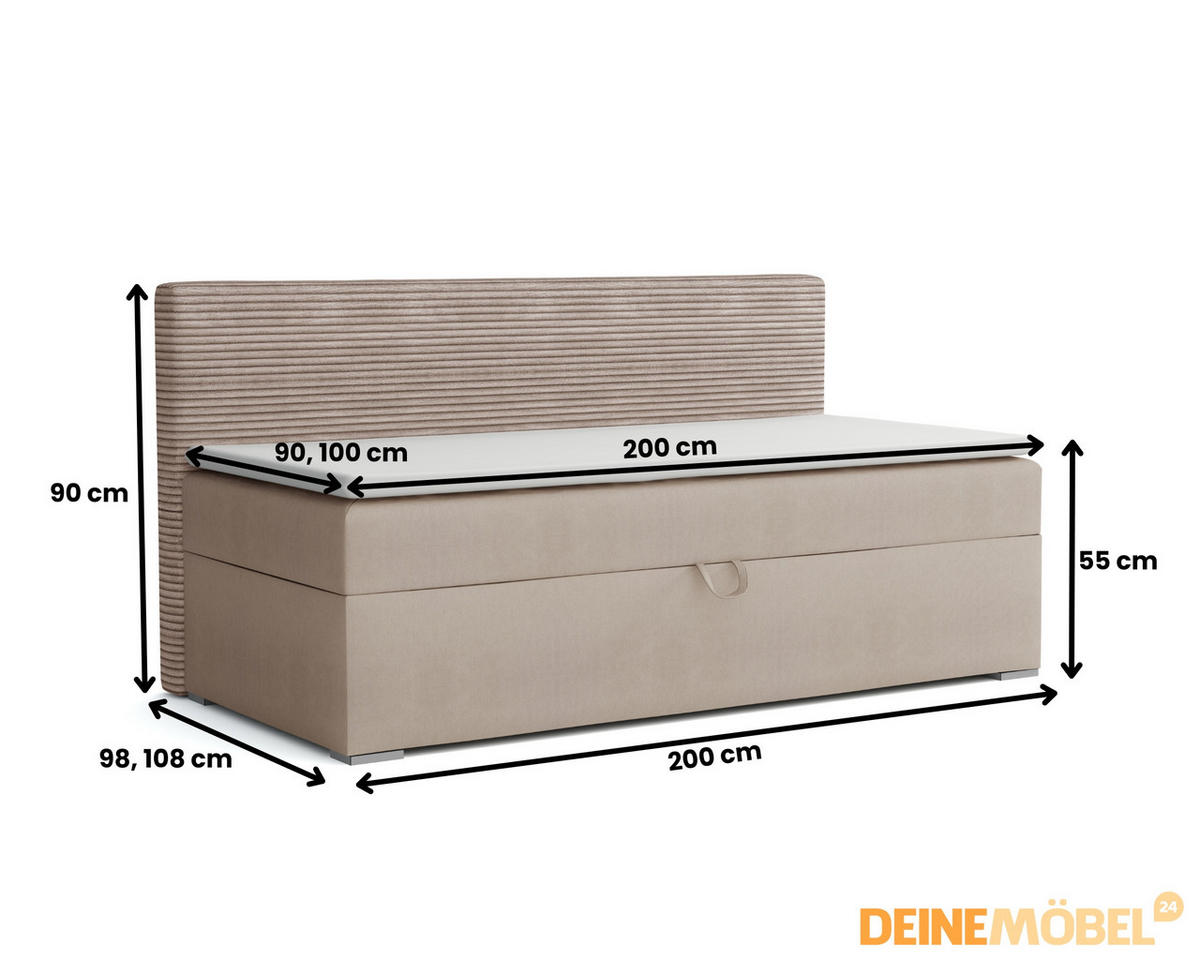BOXBETT MATI 100/200 Beige mit Taschen-Federkernmatratze H4 - Beige, Holz/Holzwerkstoff (100/200cm) - Deine Möbel 24