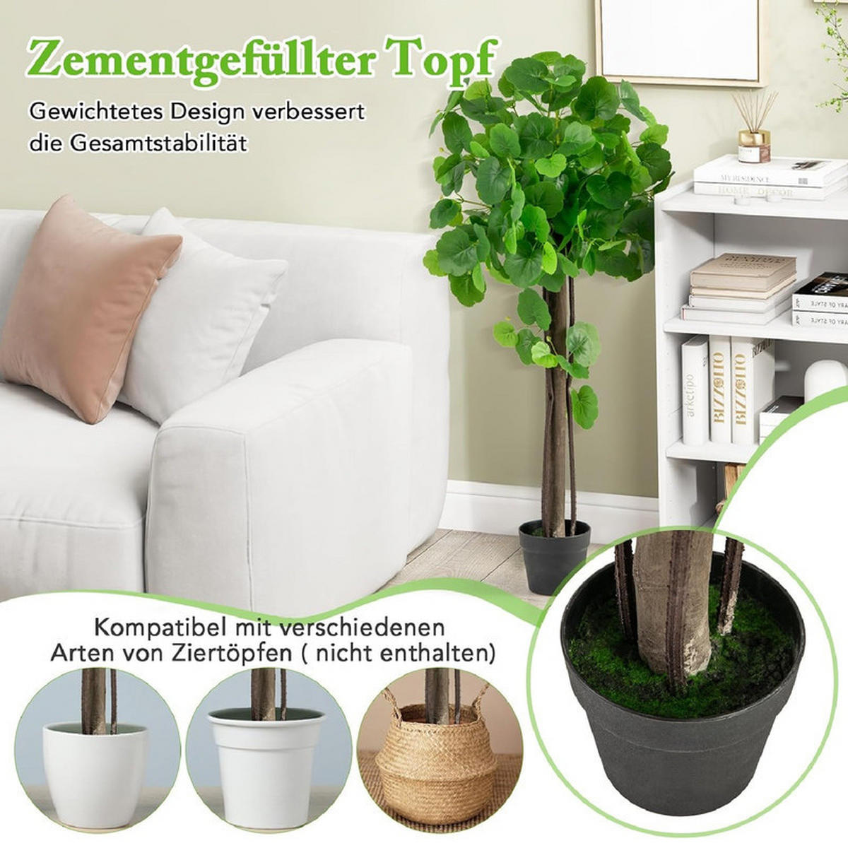 KUNSTPFLANZE mit Topf - Grün, Kunststoff (110cm) - COSTWAY