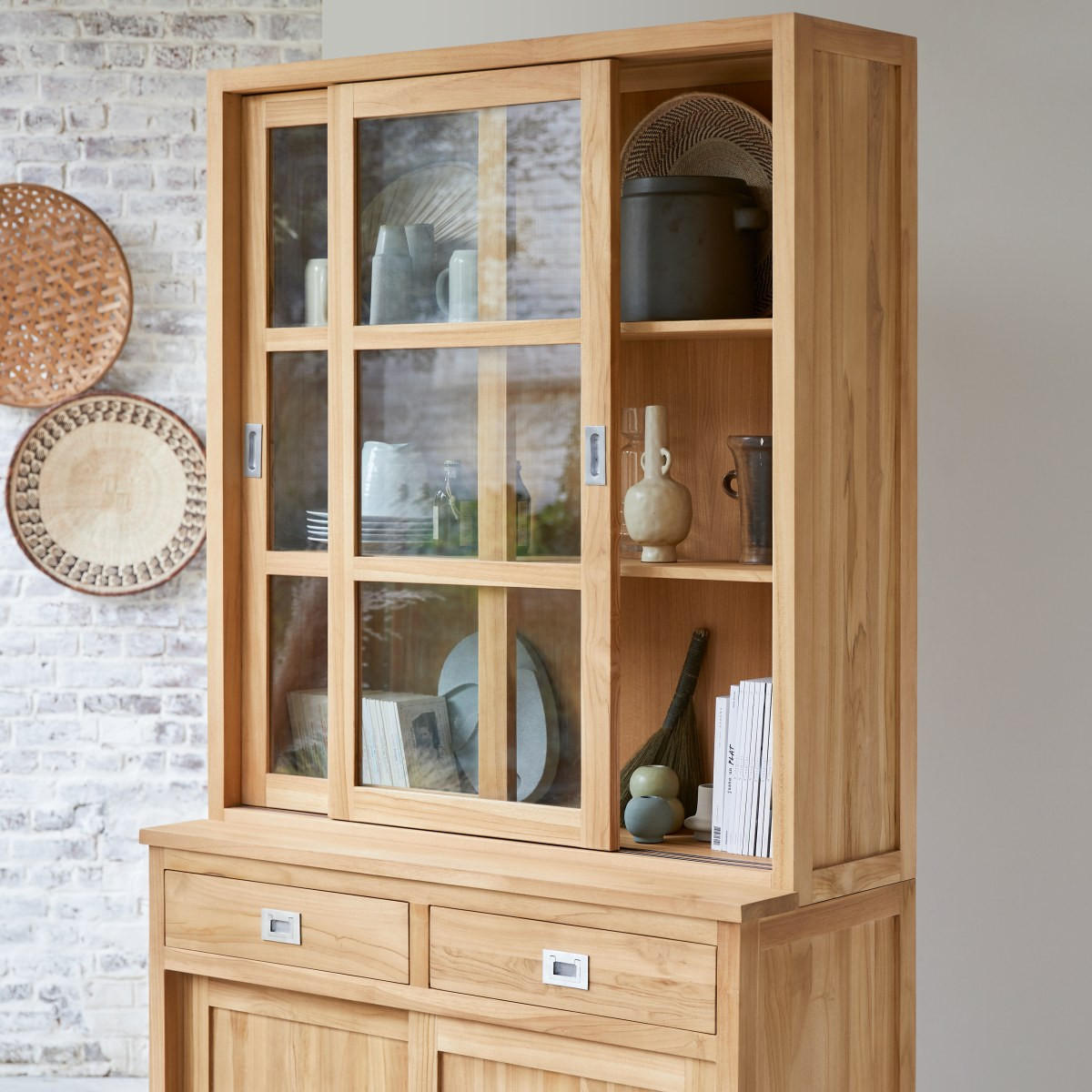 GESCHIRRSCHRANK Heidi Natur aus Teak - Naturfarben, Holz (122/233/50cm) - Tikamoon