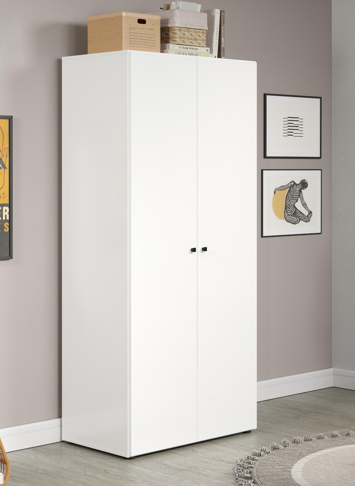 KLEIDERSCHRANK weiß 81 x 176 cm, Drehtürenschrank 2-türig - Schwarz/Weiß, Holzwerkstoff/Kunststoff (81/176/51cm) - Top.Furn