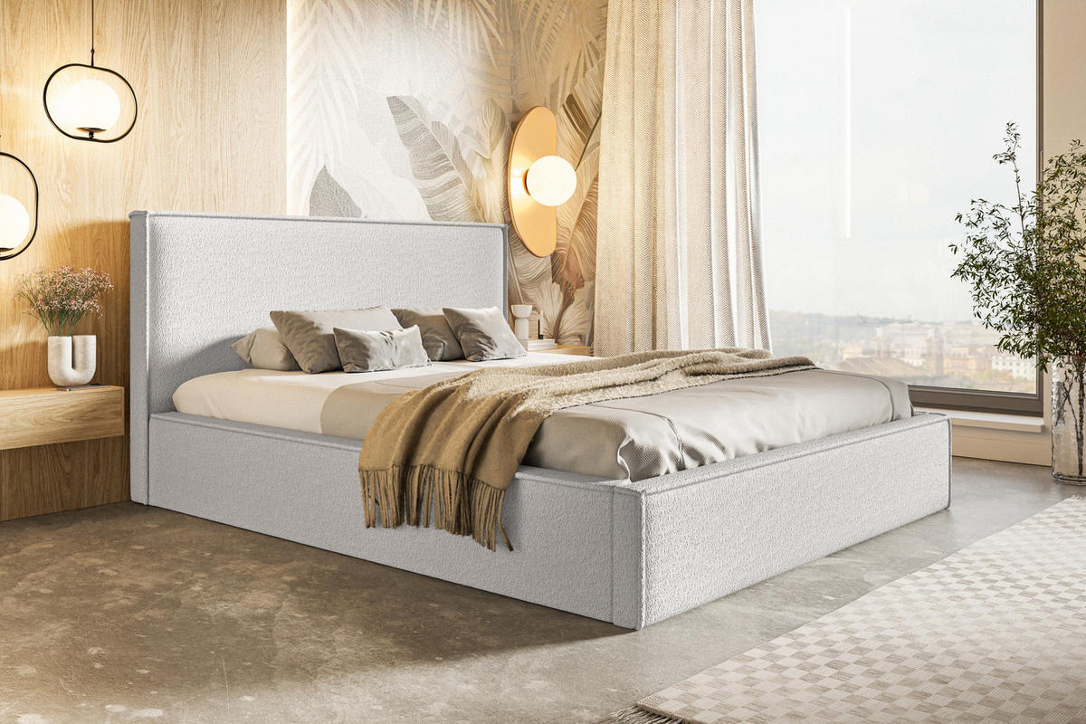 DOPPELBETT 140x200 mit Bettkasten Kyoto, Boucle, Creme - Creme, Holz/Textil (140/200cm) - Emporius