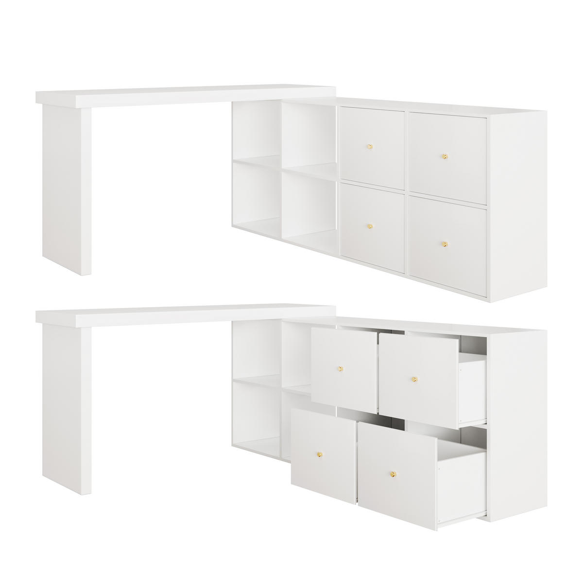 ECKSCHREIBTISCH Weiß 120/48/78 cm 360° schwenkbar mit 4 Schubladen - Weiß, Holzwerkstoff (140/120/78cm) - PANGIVO