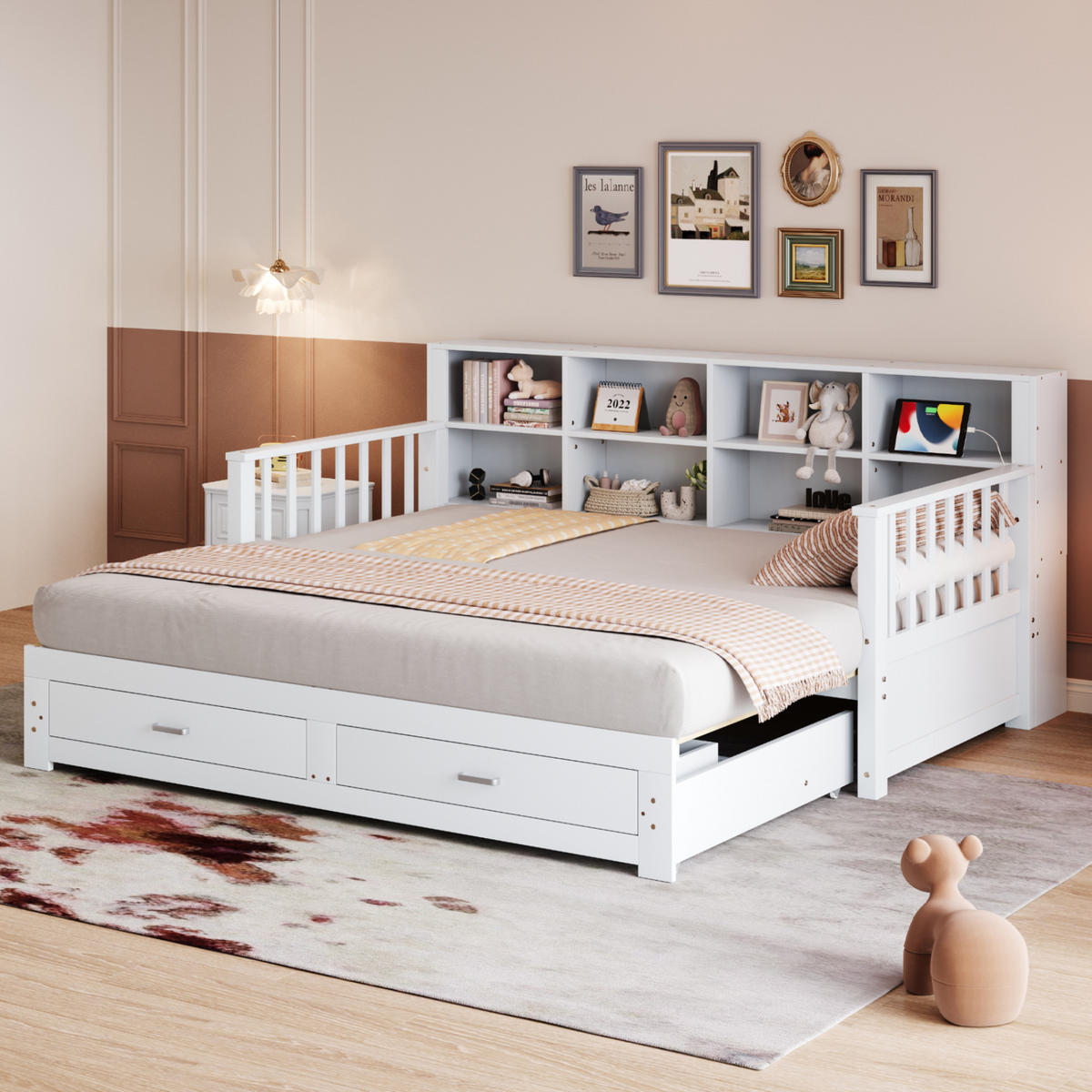 MULTIFUNKTIONSBETT 90/190 cm weiß aus Holz mit Ausziehfunktion und Stauraum - Weiß, Holzwerkstoff (90/190cm) - OKWISH