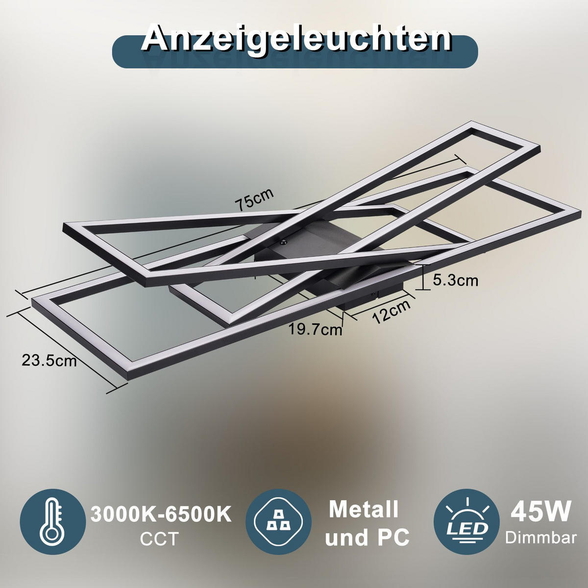 LED-DECKENLEUCHTE Mabee 23.5/75/13.5cm - Schwarz, Metall (75/23.5/13.5cm) - Nettlife
