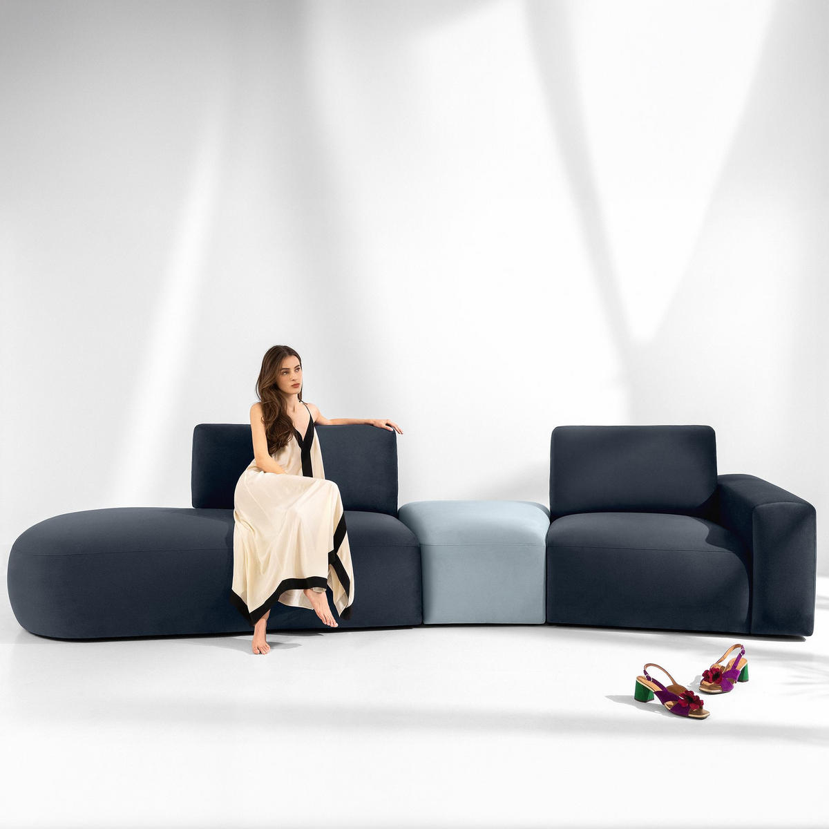 4-SITZER ECKSOFA ZUCCO Velour links, Marineblau - Blau, Textil (350/84/105cm) - KONSIMO®