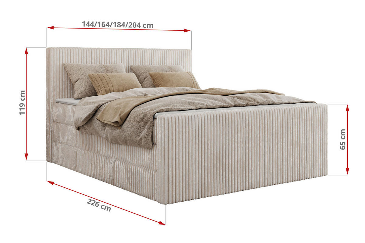 BOXSPRINGBETT TILIANO KING DUO 200/200 - Beige Cord - H3 - Beige, Textil (200/200cm) - MKS
