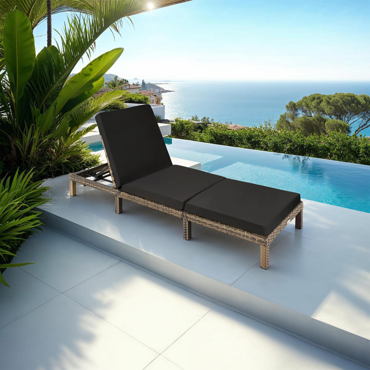 RATTAN-SONNENLIEGE Sofia,196 x 66 x 27 cm,natur - Naturfarben, Kunststoff (66/27/196cm) - tectake