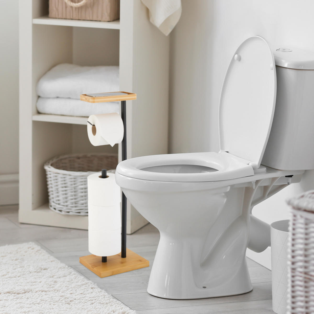 TOILETTENPAPIERHALTER - Schwarz, Holz/Kunststoff (21/66.5/17cm) - Relaxdays
