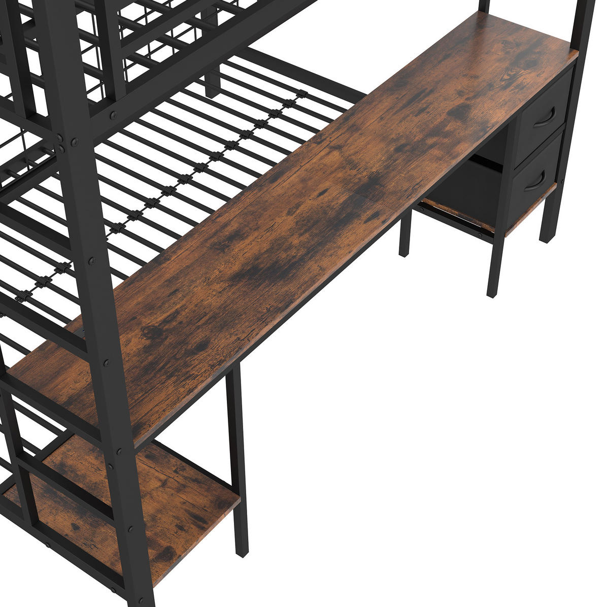 HOCHBETT 140/200 cm Schwarz aus Metall mit Schreibtisch - Schwarz, Metall (140/200cm) - OKMYHOME