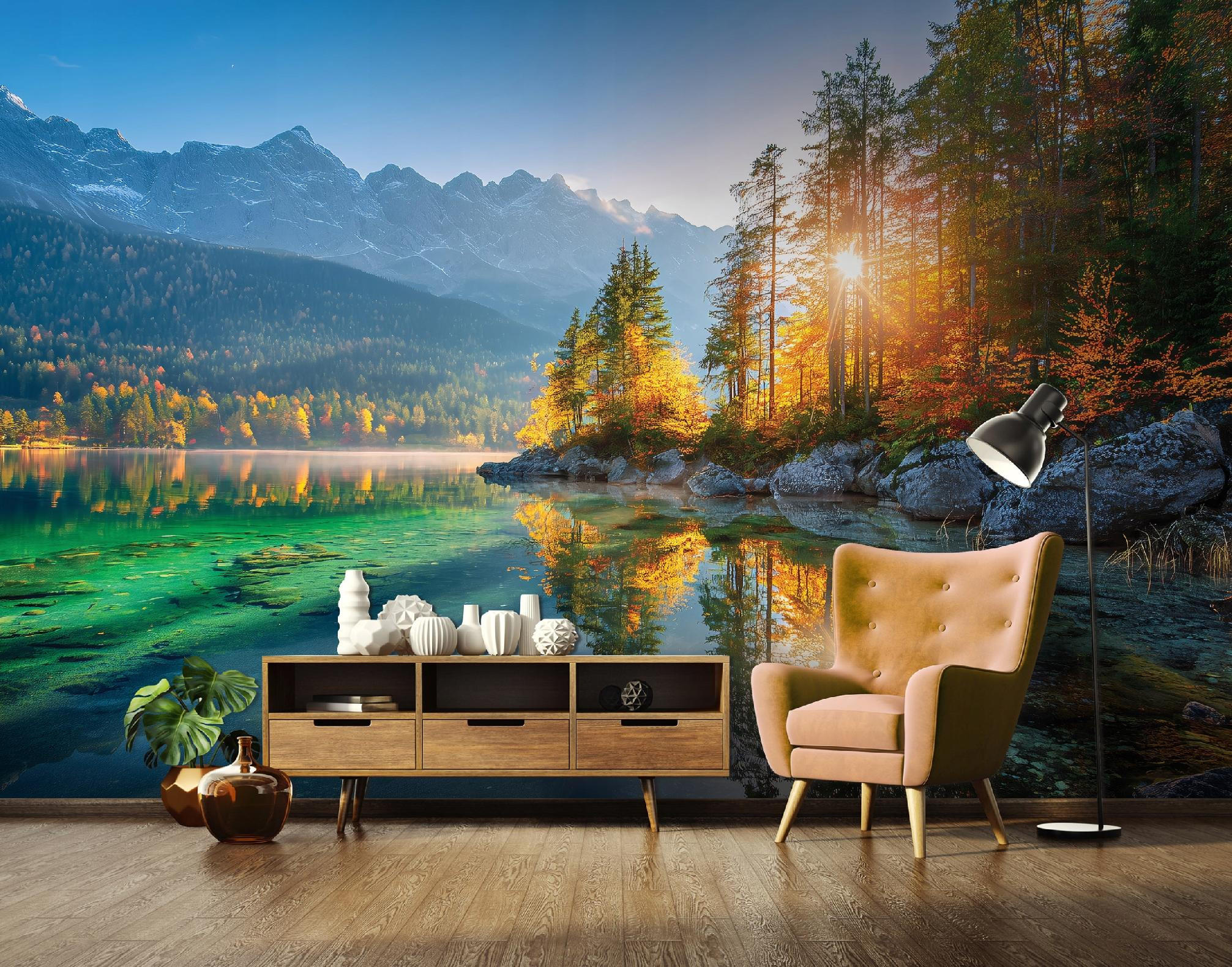 FOTOTAPETE Landschaft Gebirge Blau 200x140 cm - Multicolor, Papier (200/140cm) - Wallarena