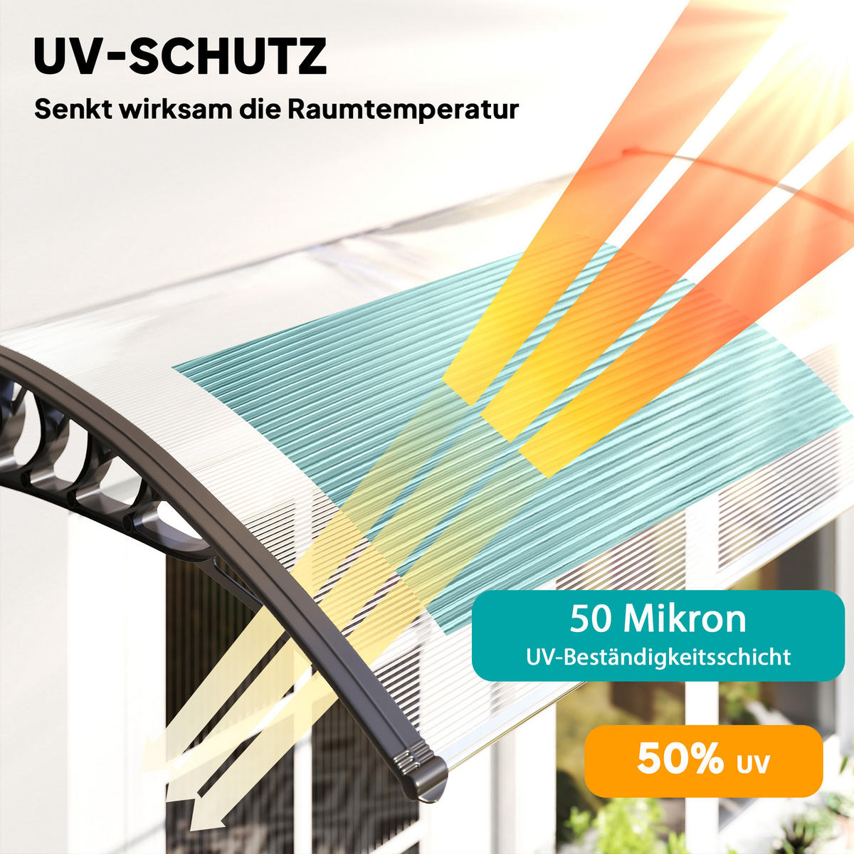 VORDACH DE-07503 UV- und wasserbeständig, gebogenes Polycarbonat Weiß - Weiß, Kunststoff/Metall (150/25/90cm) - ComfortXL