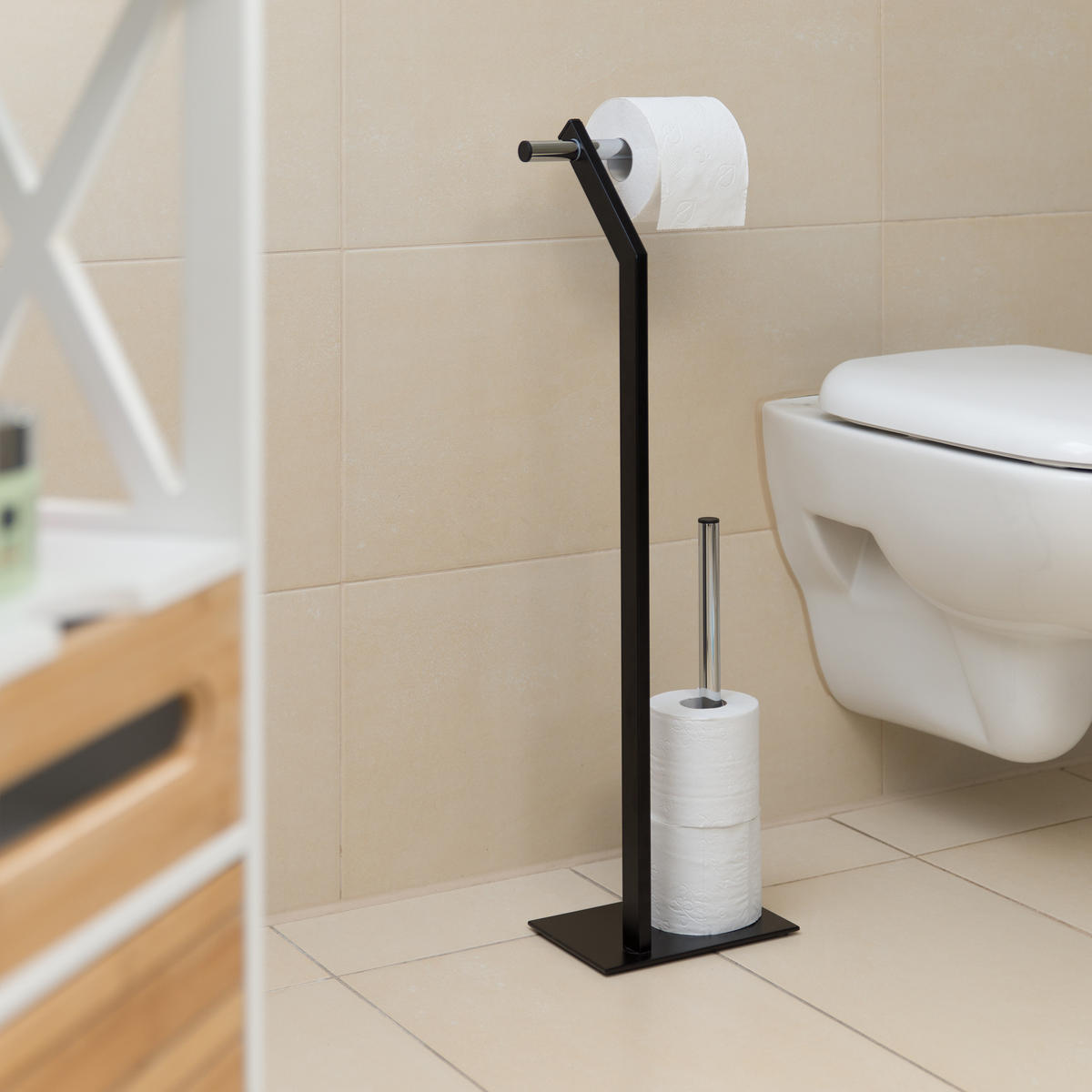 WC-PAPIERHALTER - Schwarz, Kunststoff/Metall (23/72/13.5cm) - Relaxdays