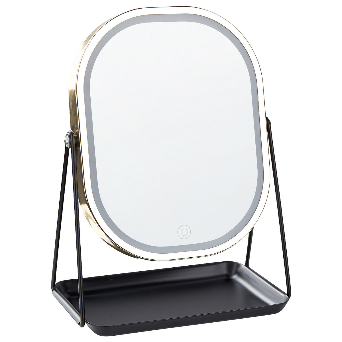KOSMETIKSPIEGEL gold mit LED-Beleuchtung 20/22 cm Dordogne - Goldfarben/Schwarz, Metall (13/32/24cm) - Beliani