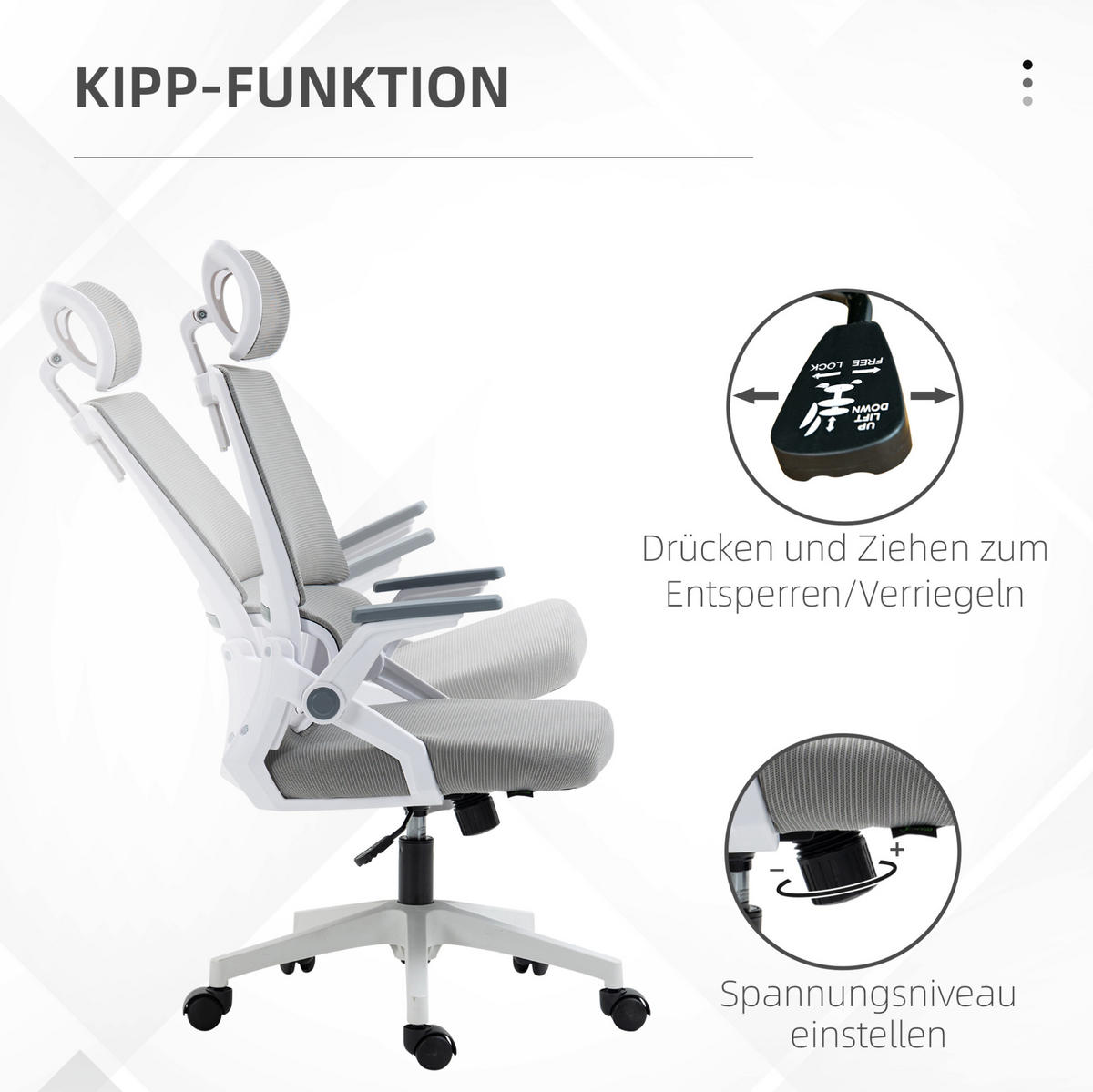 DREHSTUHL 58/61/102-119 cm grau aus Mesh höhenverstellbar - Grau, Textil (61/119/58cm) - OKWISH