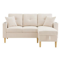ECKSOFA Leinen Beige mit Stauraum, Getränkehalter und mit Kissen - Beige, Holzwerkstoff/Textil (175/129cm) - WISHDOR