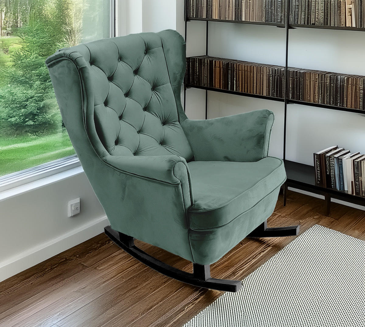 SCHAUKELSESSEL mit gepolstertem Sitz und Armlehnen, 102x81x95 cm, Grün_29853 - Smaragdgrün/Schwarz, Holz/Textil (81/102/95cm) - DomoHome