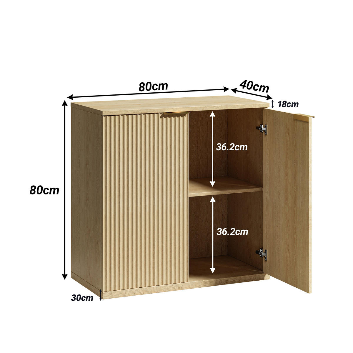 SIDEBOARD in Heller Holzoptik mit Geriffelter Front, Beige - Beige, Holzwerkstoff (40/80cm) - Urban Meuble