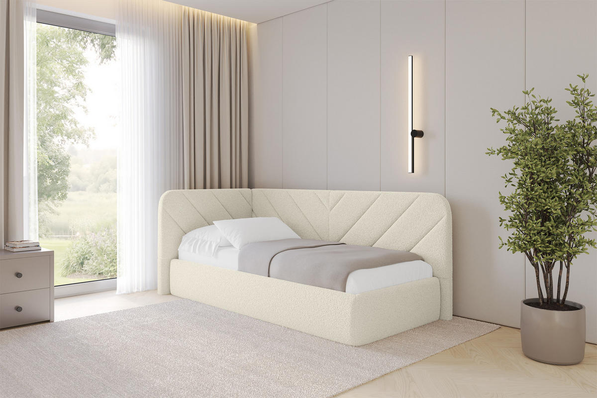 EINZELLBETT Jugendbett mit Bettkasten und Matratze H3/H4, Rechts - FIKY 80x200 Beige - Perlmutt, Holzwerkstoff/Textil (80/200cm) - ALTDECOR
