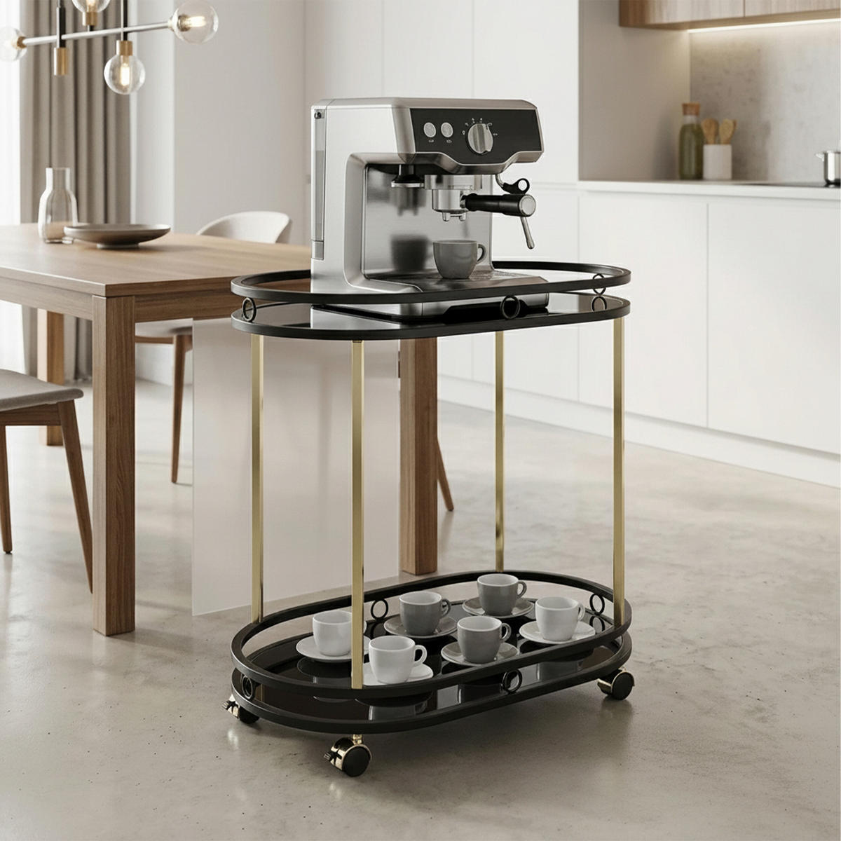 SERVIERWAGEN Schwarz Gold 2 Glasablagen Stahl - Schwarz, Glas/Kunststoff (72/77.5/42cm) - Relaxdays